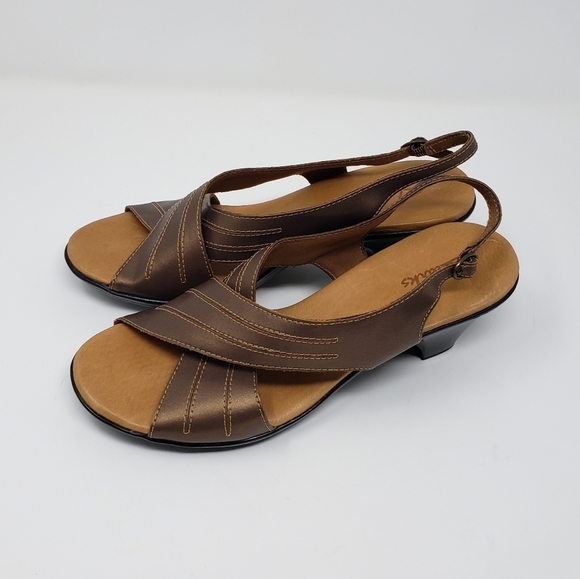 Clarks Heeled Sling-back Cross Over Sandals Copper Tan Size 8.5 - Picture 3 of 9